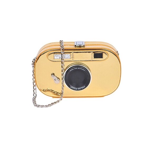 Vintage Camera Iconic Retro Purse Convertible Bag Clutch Crossbody Novelty Gold - Picture 4 of 12